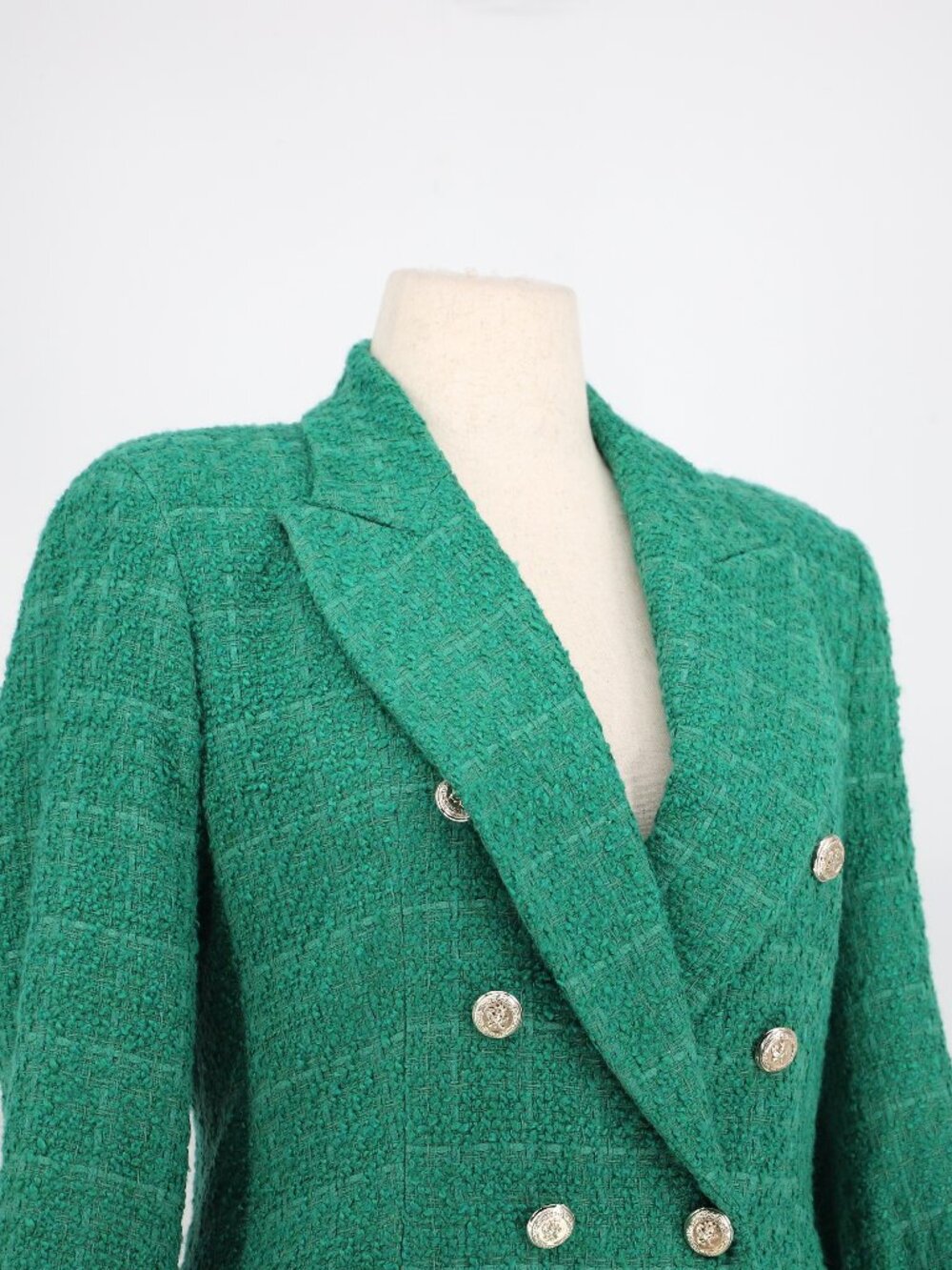 NWT ZARA Double Breasted Textured Tweed Blazer in Green Size L - Picture 3 of 11